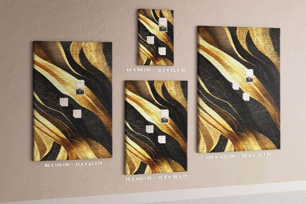 Tablero de corcho para pared con textura de tela de ondas doradas y negras