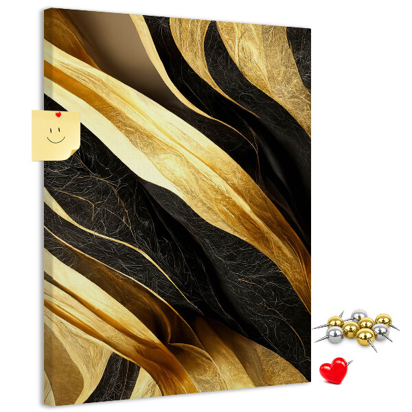 Tablero de corcho para pared con textura de tela de ondas doradas y negras