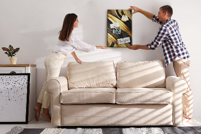Tablero de corcho para pared con textura de tela de ondas doradas y negras