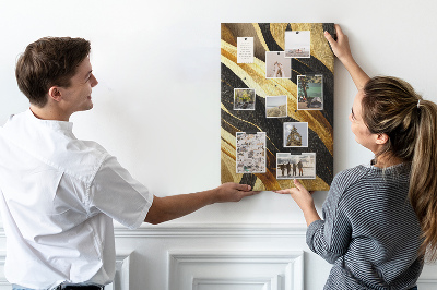 Tablero de corcho para pared con textura de tela de ondas doradas y negras
