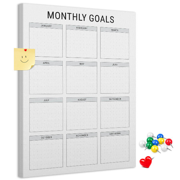 Tablero de corcho Planificar los objetivos mensuales en el calendario.