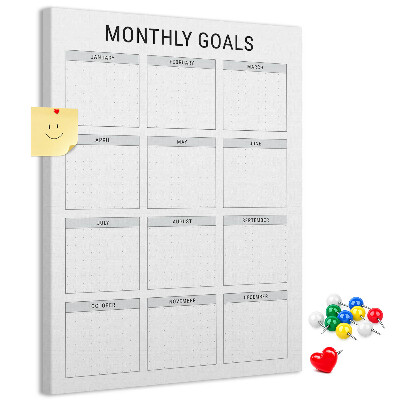 Tablero de corcho Planificar los objetivos mensuales en el calendario.