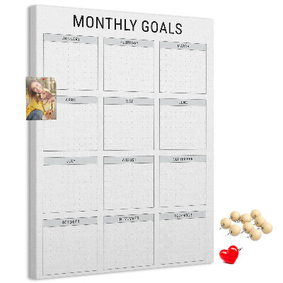 Tablero de corcho Planificar los objetivos mensuales en el calendario.