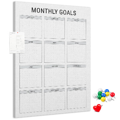 Tablero de corcho Planificar los objetivos mensuales en el calendario.