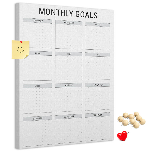 Tablero de corcho Planificar los objetivos mensuales en el calendario.