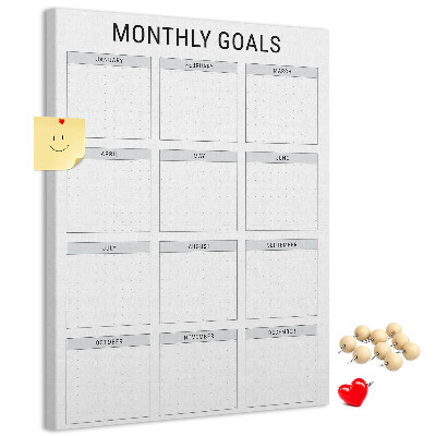 Tablero de corcho Planificar los objetivos mensuales en el calendario.
