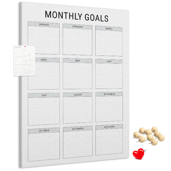 Tablero de corcho Planificar los objetivos mensuales en el calendario.