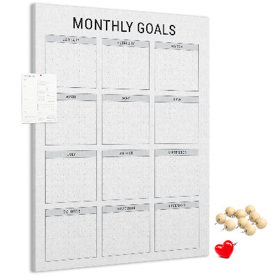 Tablero de corcho Planificar los objetivos mensuales en el calendario.