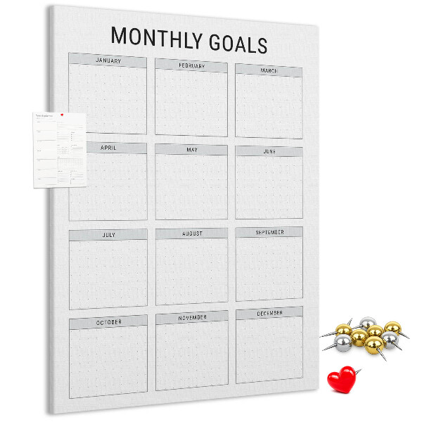 Tablero de corcho Planificar los objetivos mensuales en el calendario.