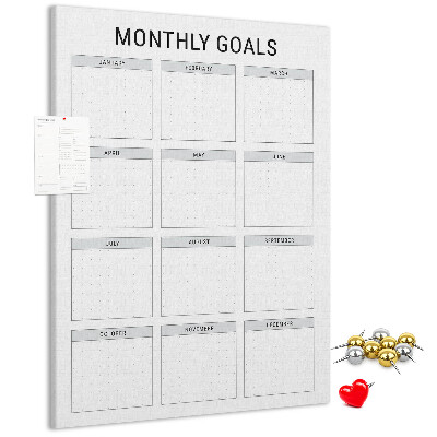 Tablero de corcho Planificar los objetivos mensuales en el calendario.