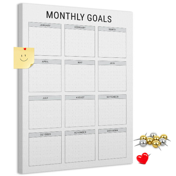 Tablero de corcho Planificar los objetivos mensuales en el calendario.