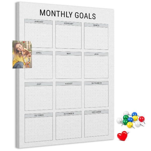Tablero de corcho Planificar los objetivos mensuales en el calendario.