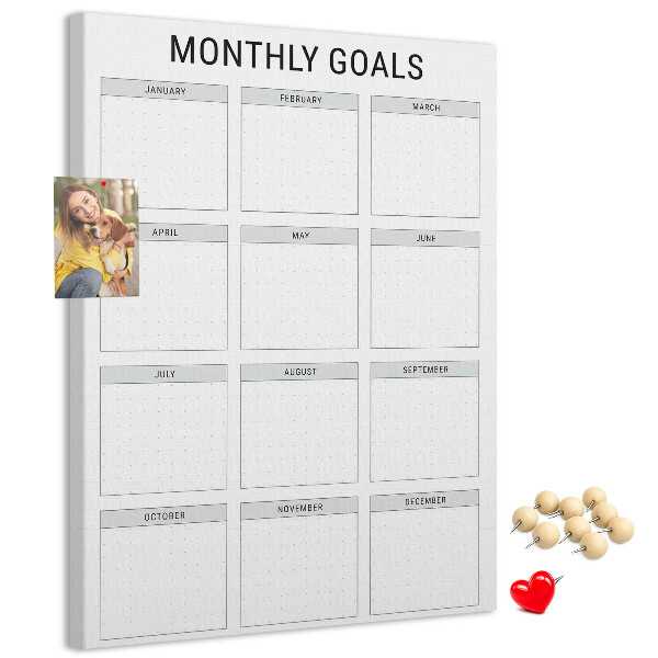 Tablero de corcho Planificar los objetivos mensuales en el calendario.