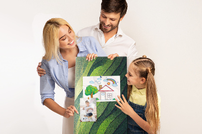 Pizarra de corcho decorativa con diseño de ondas de hojas verdes en tonos sutiles