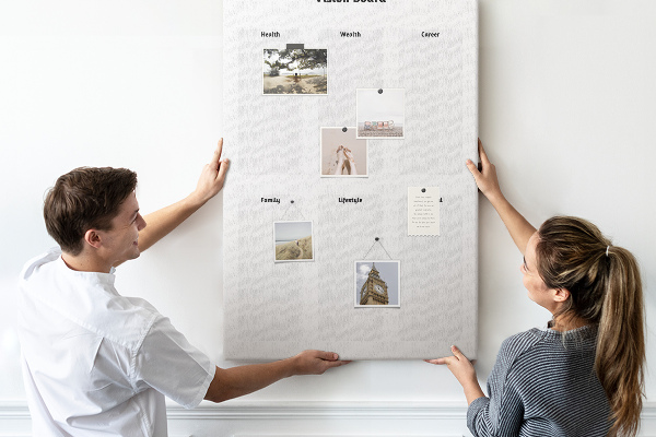 Tablero de corcho para pared Tablero de visión con secciones en blanco