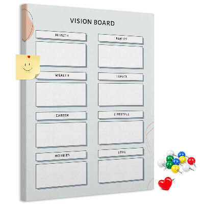 Tablón de corcho Tablero de visión con categorías de vida