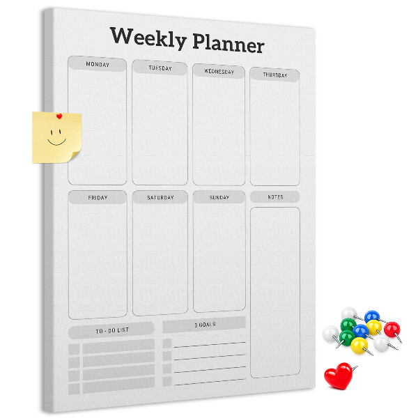 Decoración pizarra de corcho Planificador semanal con espacio para notas.