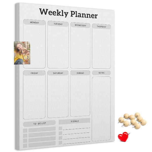 Decoración pizarra de corcho Planificador semanal con espacio para notas.