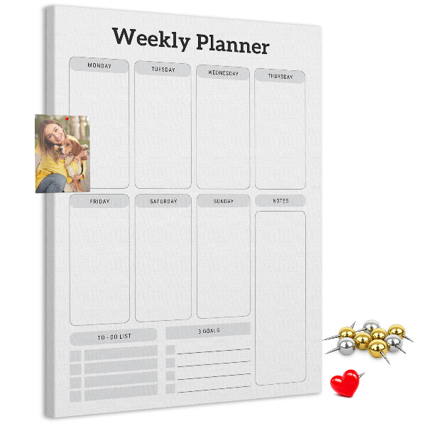 Decoración pizarra de corcho Planificador semanal con espacio para notas.
