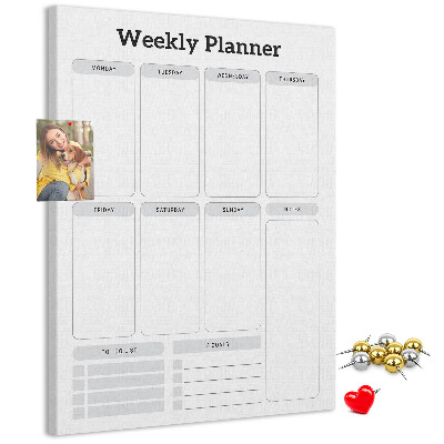 Decoración pizarra de corcho Planificador semanal con espacio para notas.