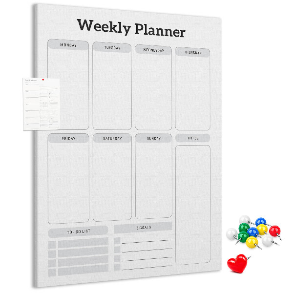 Decoración pizarra de corcho Planificador semanal con espacio para notas.