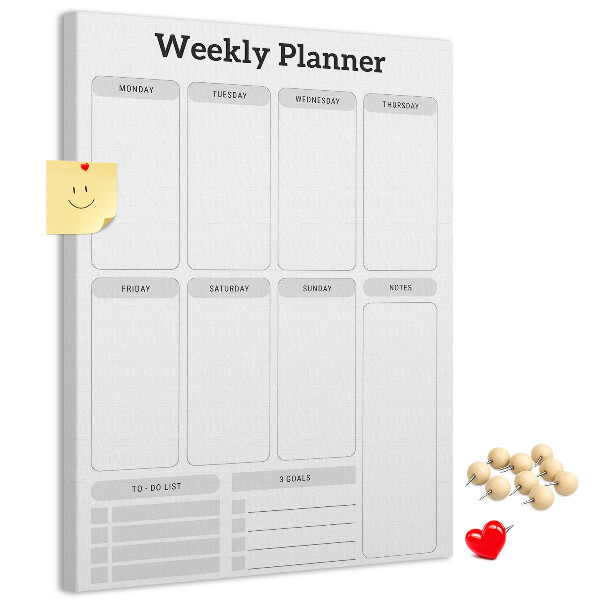 Decoración pizarra de corcho Planificador semanal con espacio para notas.