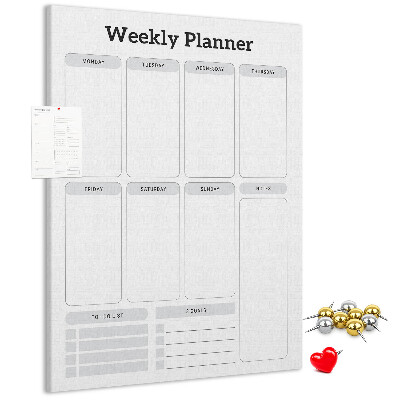 Decoración pizarra de corcho Planificador semanal con espacio para notas.