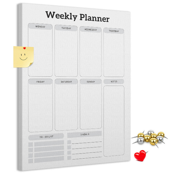 Decoración pizarra de corcho Planificador semanal con espacio para notas.