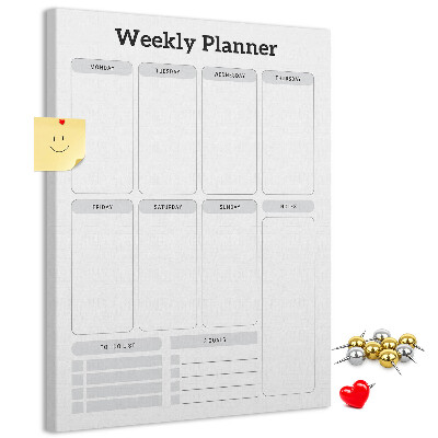 Decoración pizarra de corcho Planificador semanal con espacio para notas.