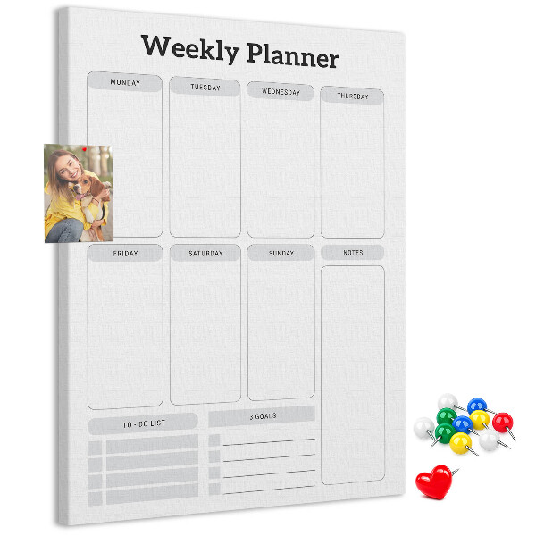 Decoración pizarra de corcho Planificador semanal con espacio para notas.