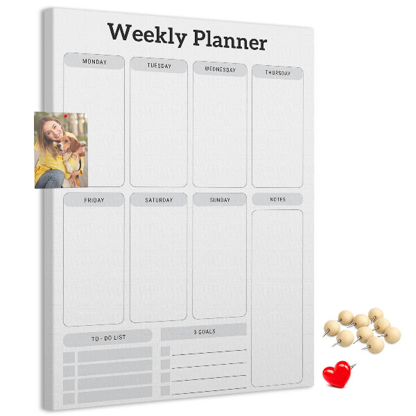 Decoración pizarra de corcho Planificador semanal con espacio para notas.