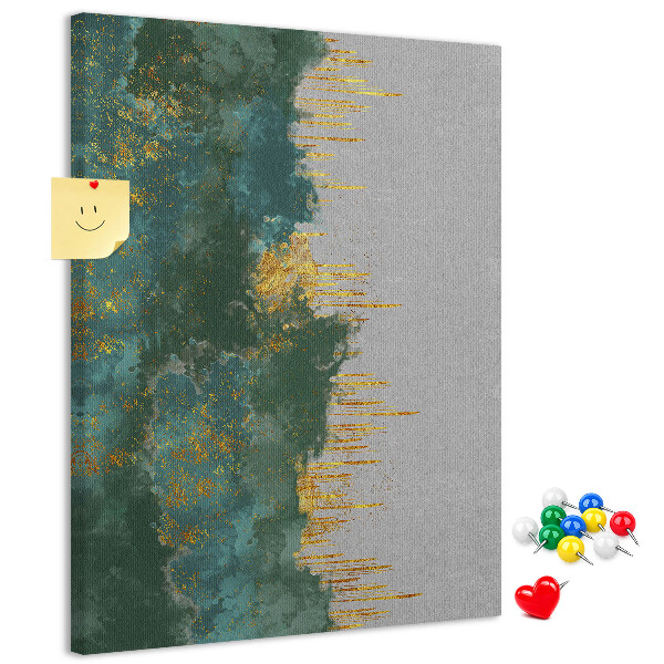 Tablero de corcho para pared con diseño de paisaje abstracto en tonos verdes