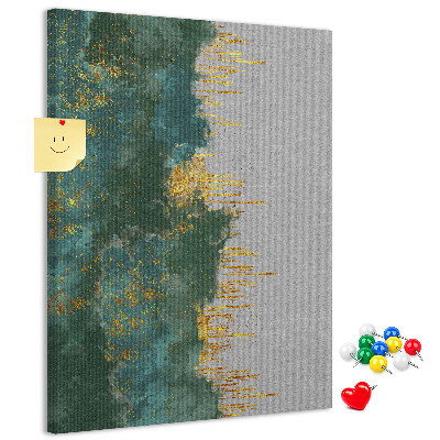 Tablero de corcho para pared con diseño de paisaje abstracto en tonos verdes