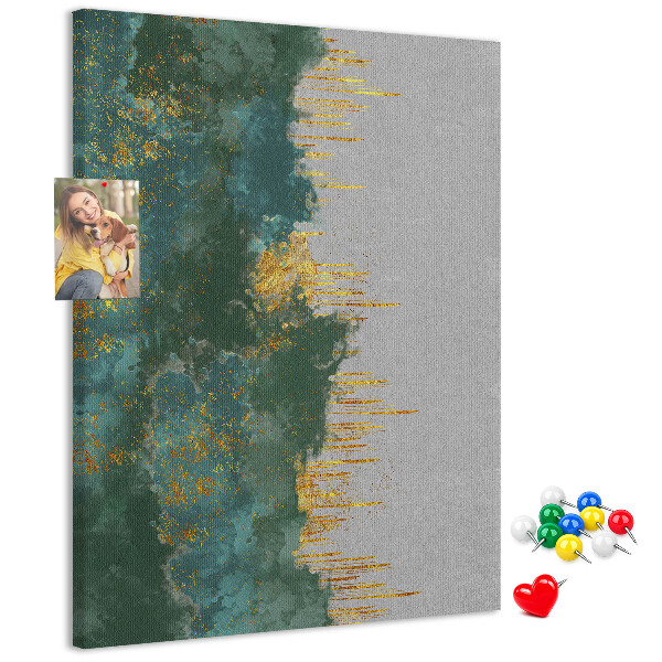 Tablero de corcho para pared con diseño de paisaje abstracto en tonos verdes
