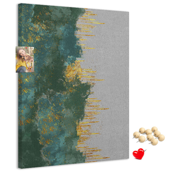 Tablero de corcho para pared con diseño de paisaje abstracto en tonos verdes