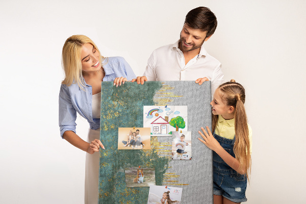 Tablero de corcho para pared con diseño de paisaje abstracto en tonos verdes