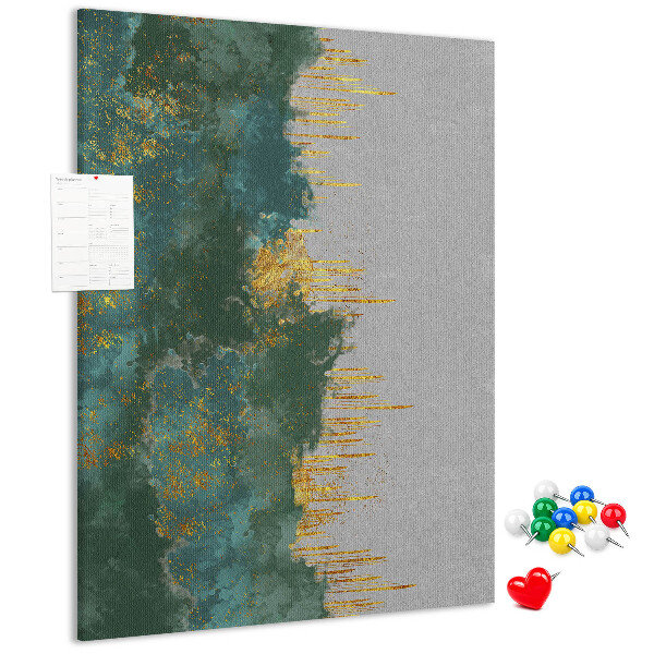Tablero de corcho para pared con diseño de paisaje abstracto en tonos verdes