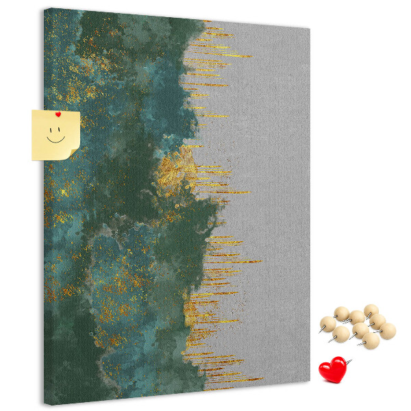 Tablero de corcho para pared con diseño de paisaje abstracto en tonos verdes