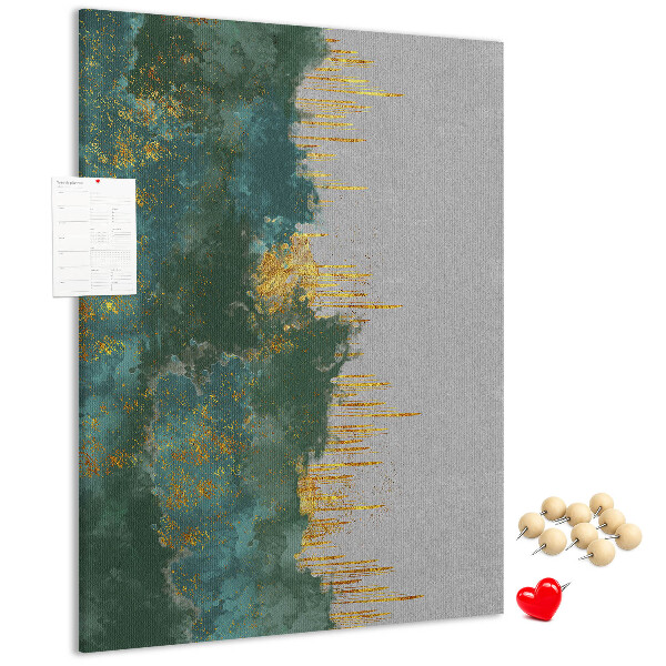 Tablero de corcho para pared con diseño de paisaje abstracto en tonos verdes