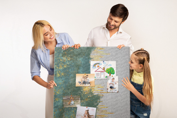 Tablero de corcho para pared con diseño de paisaje abstracto en tonos verdes