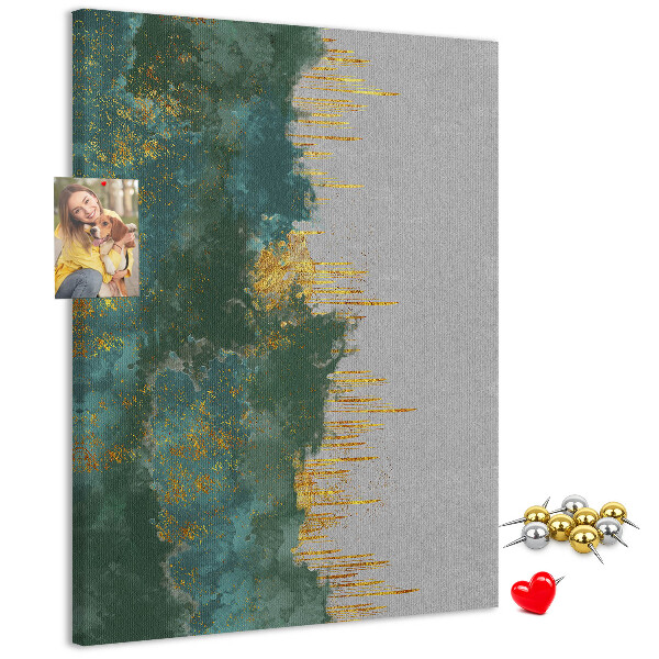 Tablero de corcho para pared con diseño de paisaje abstracto en tonos verdes