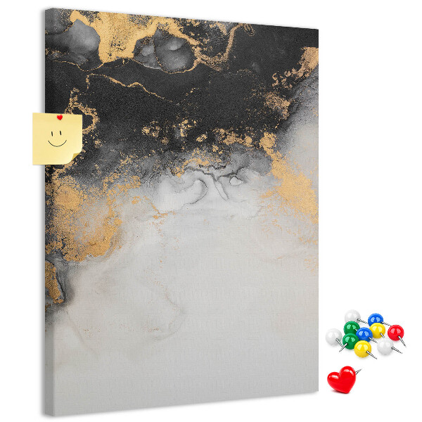 Pizarra de corcho decorativa con diseño abstracto en negro y dorado