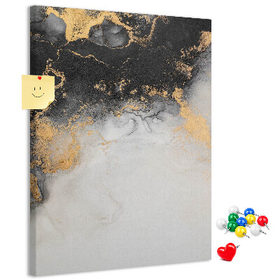 Pizarra de corcho decorativa con diseño abstracto en negro y dorado