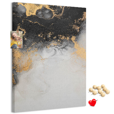 Pizarra de corcho decorativa con diseño abstracto en negro y dorado