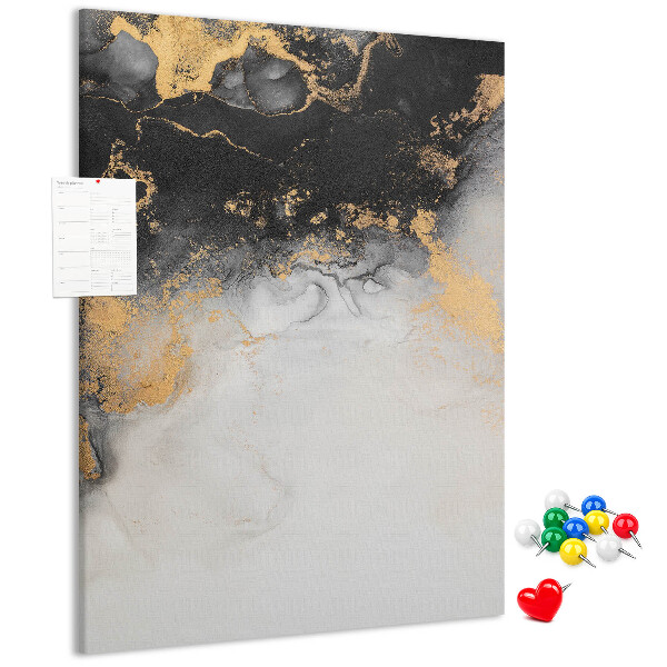 Pizarra de corcho decorativa con diseño abstracto en negro y dorado
