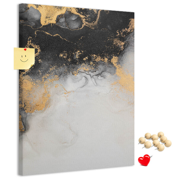 Pizarra de corcho decorativa con diseño abstracto en negro y dorado