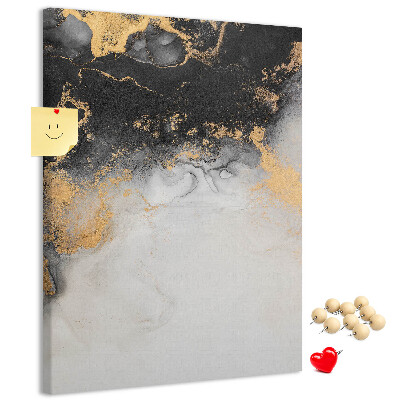 Pizarra de corcho decorativa con diseño abstracto en negro y dorado