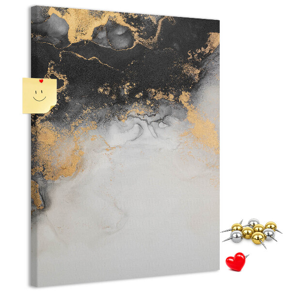 Pizarra de corcho decorativa con diseño abstracto en negro y dorado
