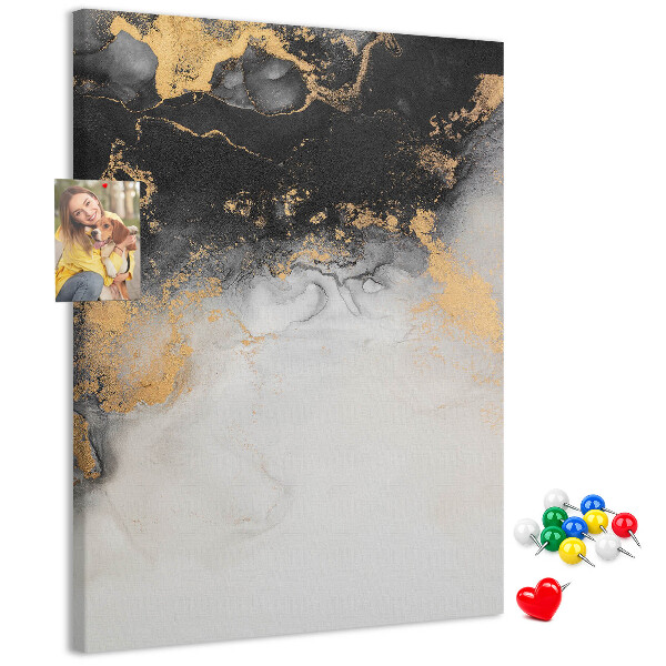 Pizarra de corcho decorativa con diseño abstracto en negro y dorado