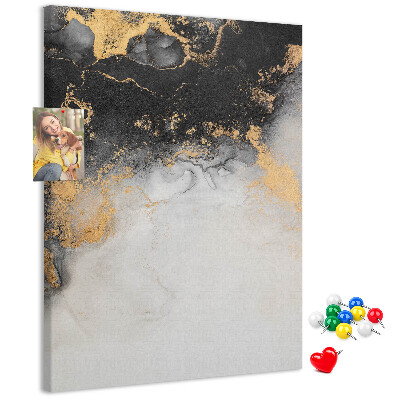 Pizarra de corcho decorativa con diseño abstracto en negro y dorado